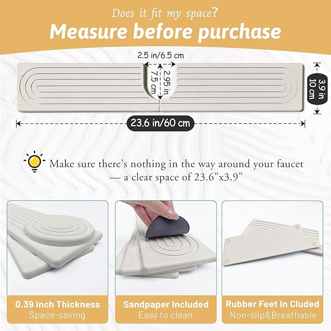 New Version Super Absorbent Faucet Mat, Kitchen Sink Dish Drying Stone Tray