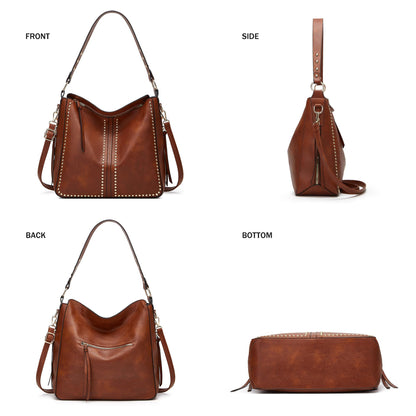 Hobo Bag for Women, Top Handle Satchel Handbags Purse and Wallet Set Ladies Chic Shoulder Purse Bucket Handbag