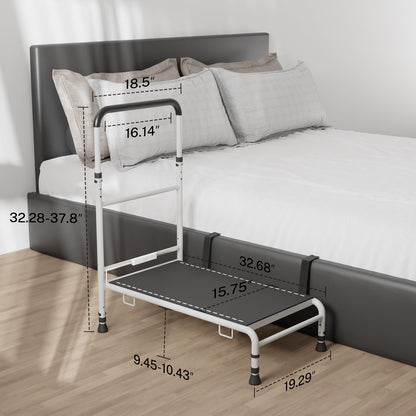 WISDEER Bedside Step Stool for Elderly - Adjustable Handle Motion Sensor LED Light Non-Slip Surface Heavy Duty Steel Supports Up to 400 lbs Ideal for Safe Bed Access, White