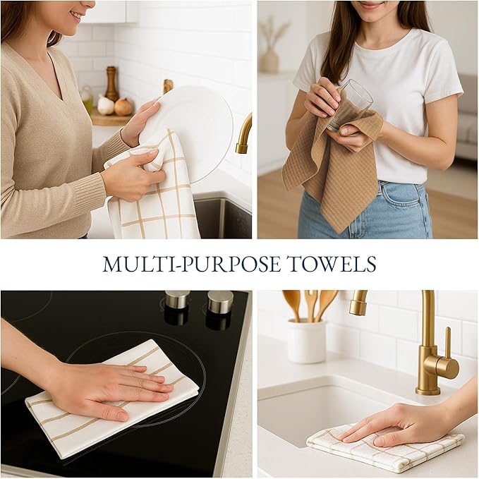 LANE LINEN Kitchen Towels & Dishcloths Set of 12-100% Cotton, Quick-Drying 18”