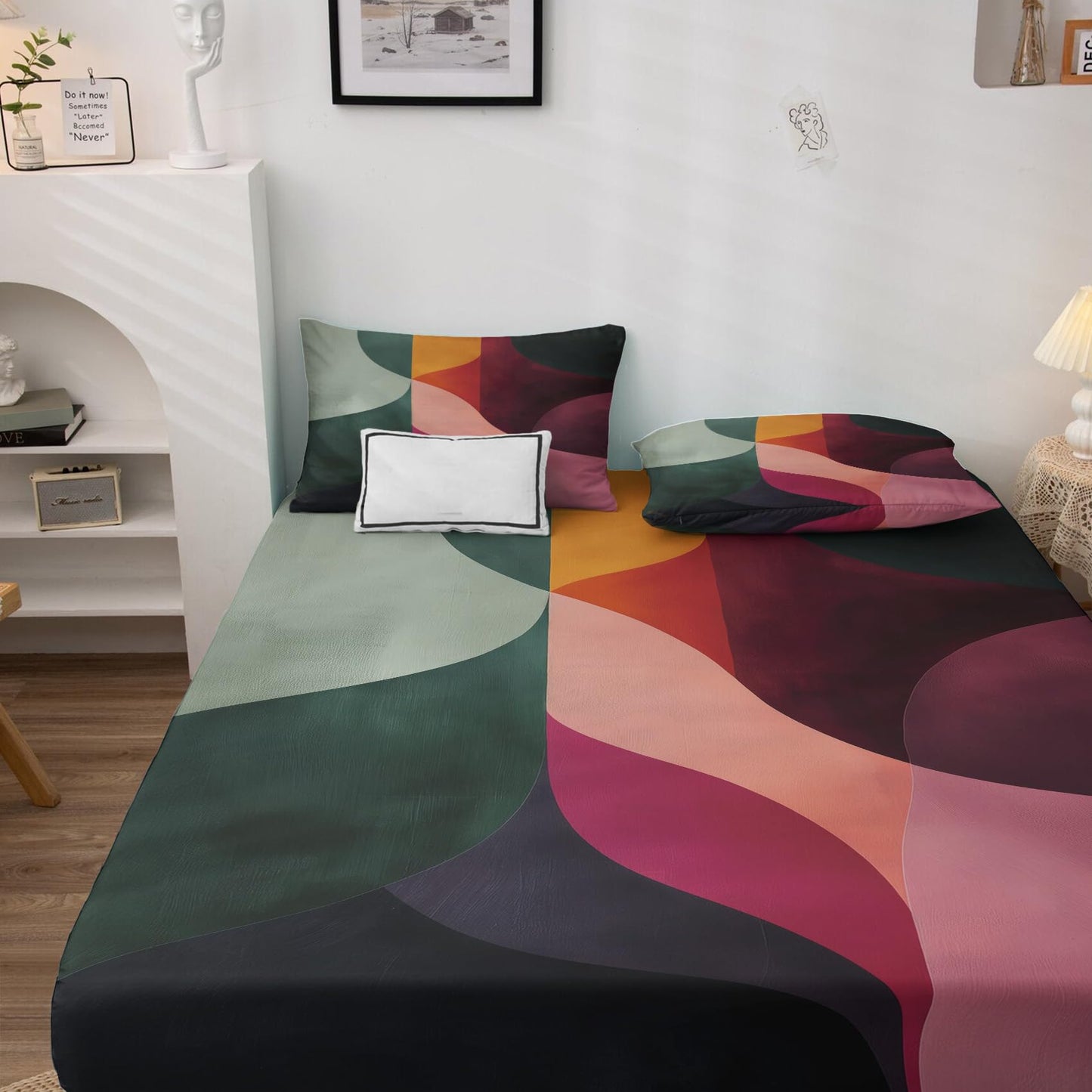 NOGAWA Abstract Sheets Full, Colorful Modern Bed Sheets, Deep Pocket & Soft Microfiber Bedding Sheets & Pillowcases 4 Piece - Fitted Sheet & Flat Sheet & 2 Pillow Cases