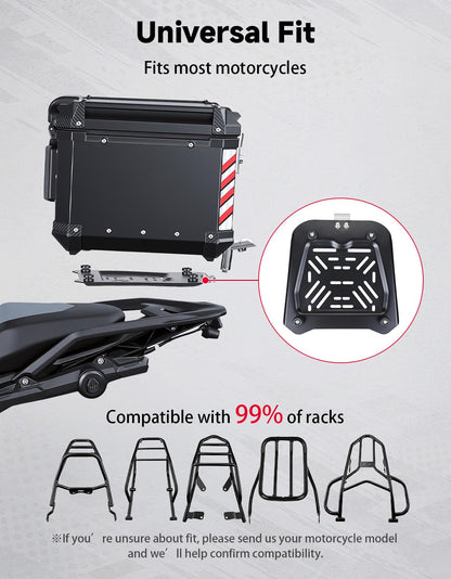 KEMIMOTO Motorcycle Top Case 56L, Universal Aluminum Alloy Motorbike Tail Box with Leather Lining, Waterproof Detachable Motorcycle Top Box with Lock & Back Cushion