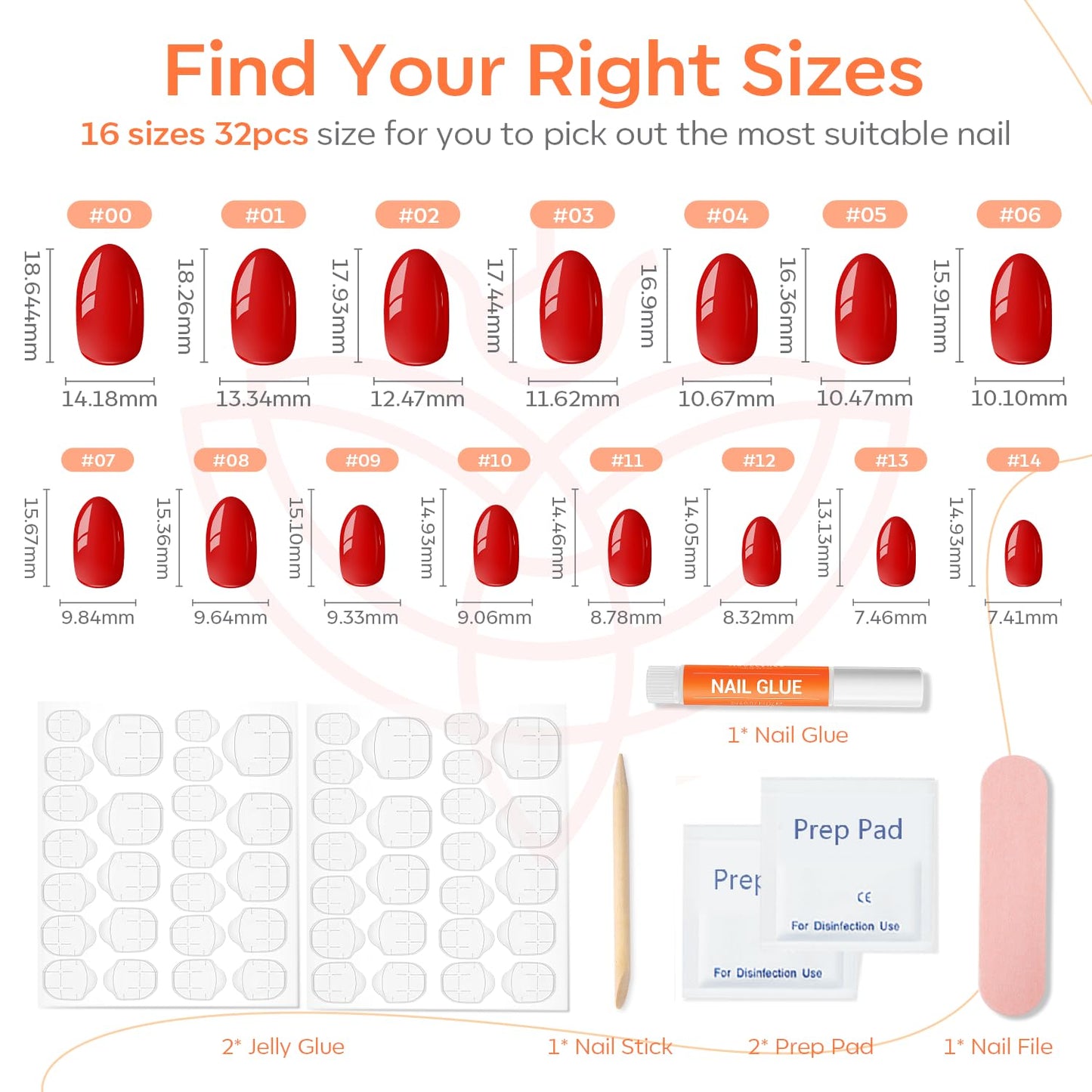 modelones Pink Short Press on Nails, Fall Halloween Oval Fake Nails Kit Press Ons with Nail Glue, Adhesive Tabs, Nail File, Prep Pad, Manicure Stick, 32Pcs 16 Sizes