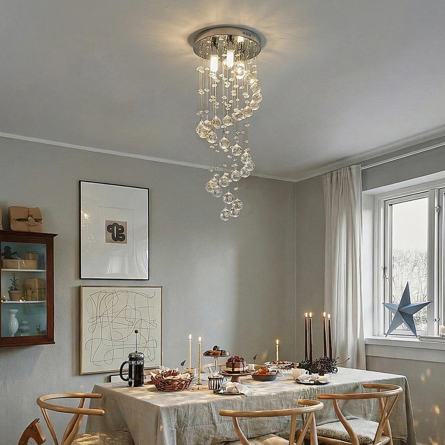 CRYSTOP 3-Lights Spairal Crystal Chandelier,Modern Raindrop Light Fixture Pendant Ceiling Mount Lamp Lighting Fixtures for LivingRoom, Bedroom, Bathroom D9“ X H21.3”
