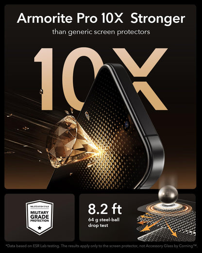 ESR Accessory Glass by Corning™ 3 Pack 9H+ Glass for iPhone 17 Pro Max Screen Protector, Military Grade Shatterproof & Durable with UltraFit Tray