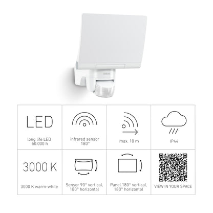Steinel LED-Floodlight XLED Home 2 XL S White, 2124 lm, 180° Motion Detector, 19.3 W, Fully Swivelling LED Panel, Warm White Light Colour