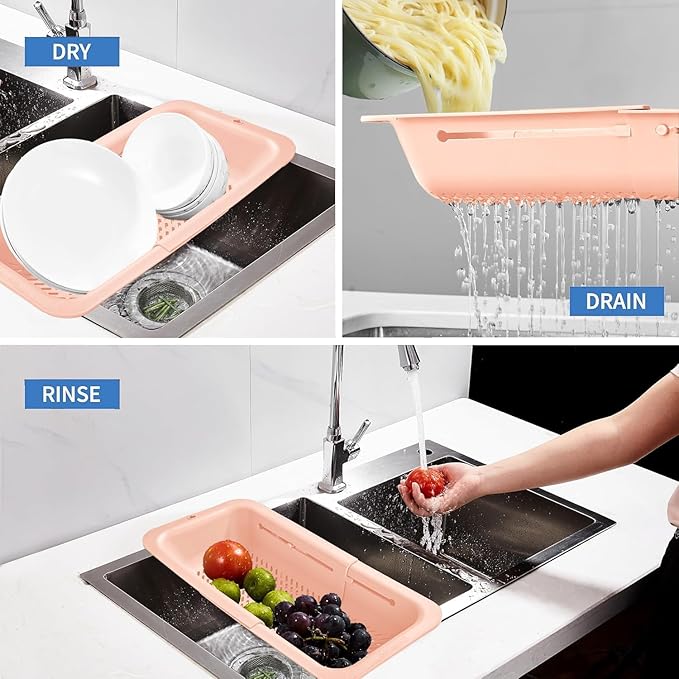 LASSHSWA Collapsible Colander for Kitchen, Over the Sink Strainer Basket for