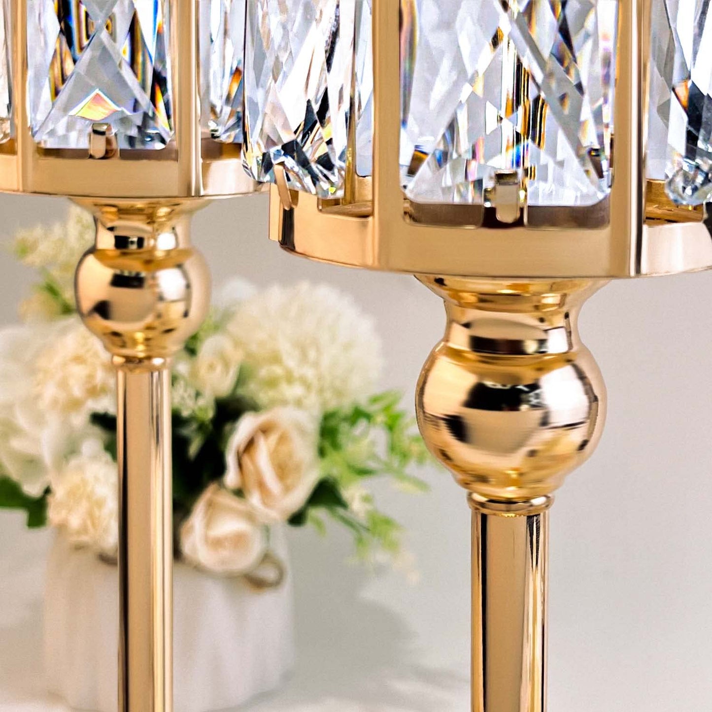 2 Piece Crystal Bowl Tealight Candelabra Votive Candle Stands, Wedding centerpieces for Tables Crystal Candlestick，Centerpiece Table Decorations (Gold 2PS)