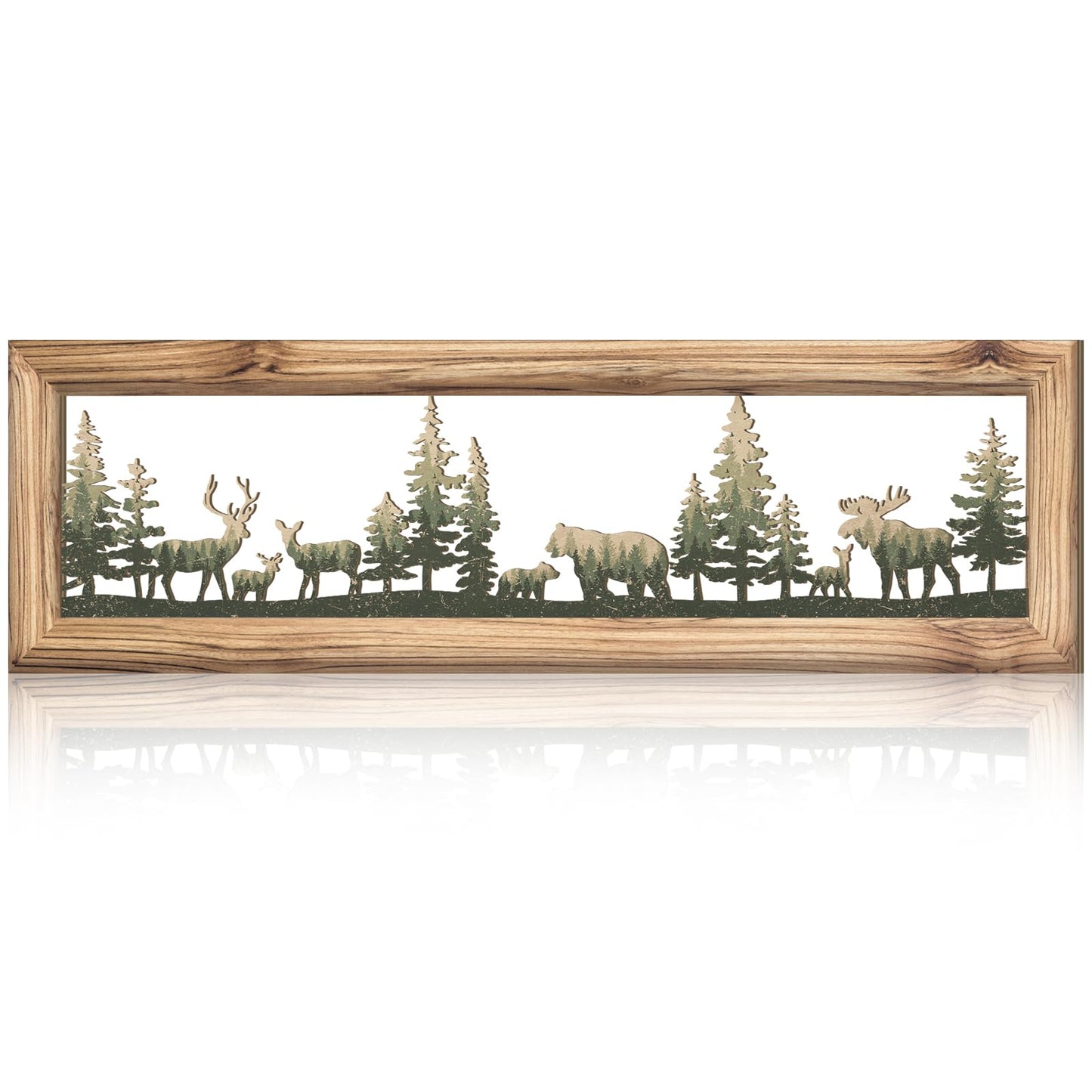 Wesiti Woodland Wildlife Wall Art 23.6 Inch Wood Frame Metal Rustic Forest Animal Wall Decor Farmhouse Lodge Cabin Picture Art Decor for Home Bedroom Living Room