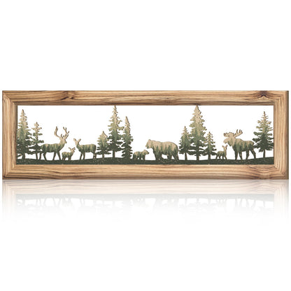Wesiti Woodland Wildlife Wall Art 23.6 Inch Wood Frame Metal Rustic Forest Animal Wall Decor Farmhouse Lodge Cabin Picture Art Decor for Home Bedroom Living Room