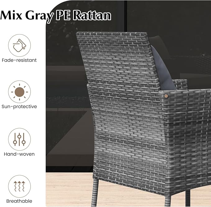 Tangkula 3-Piece Patio Furniture Set, PE Wicker Conversation Bistro Set w/A