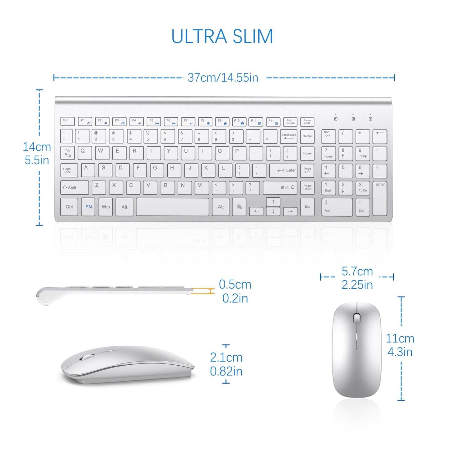 Wireless Keyboard and Mouse Ultra Slim Combo, TopMate 2.4G Silent Compact USB 2400DPI Mouse and Scissor Switch Keyboard Set with Cover, Batteries Included, for PC/Laptop/Windows/Mac - Gray Black