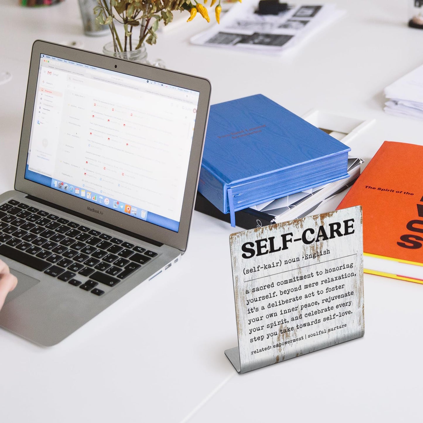 Self-Care Inspirational Desk Sign Inner Peace Self-Love Quote Plaque, Rustic Steel Decor for Therapists, Women, Friends, or Office Spaces, Daily Mental Wellness Reminder Gift XLK521