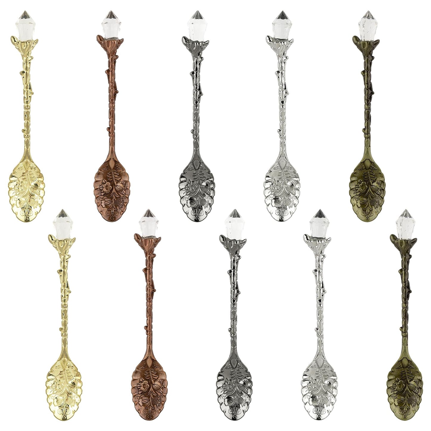 AUEAR, Retro Crystal Antique Alloy Spoon Coffee Tea Dessert Mini Ice Cream Decorative Spoons Set for Home Office (10 Pack)