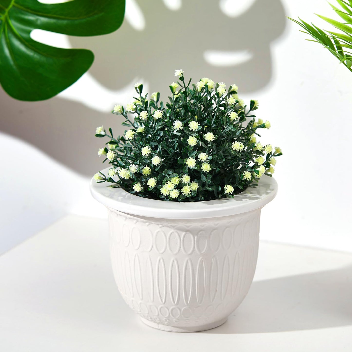 Romooa 1 Set African Violet Pots Self Watering, 7 Inch White Ceramic Dolomite Clay, Easy Effortless Planter Pot for Indoor Plants Herbs Flowers Orchids Succulent, Ideal Gifts, Plant Not Included