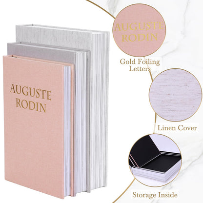 XKDOUS Set of 3 Linen Decorative Books with Gold Foil Cover Faux Book Storage Box for Coffee Table, Bathroom Shelf & Home Decor