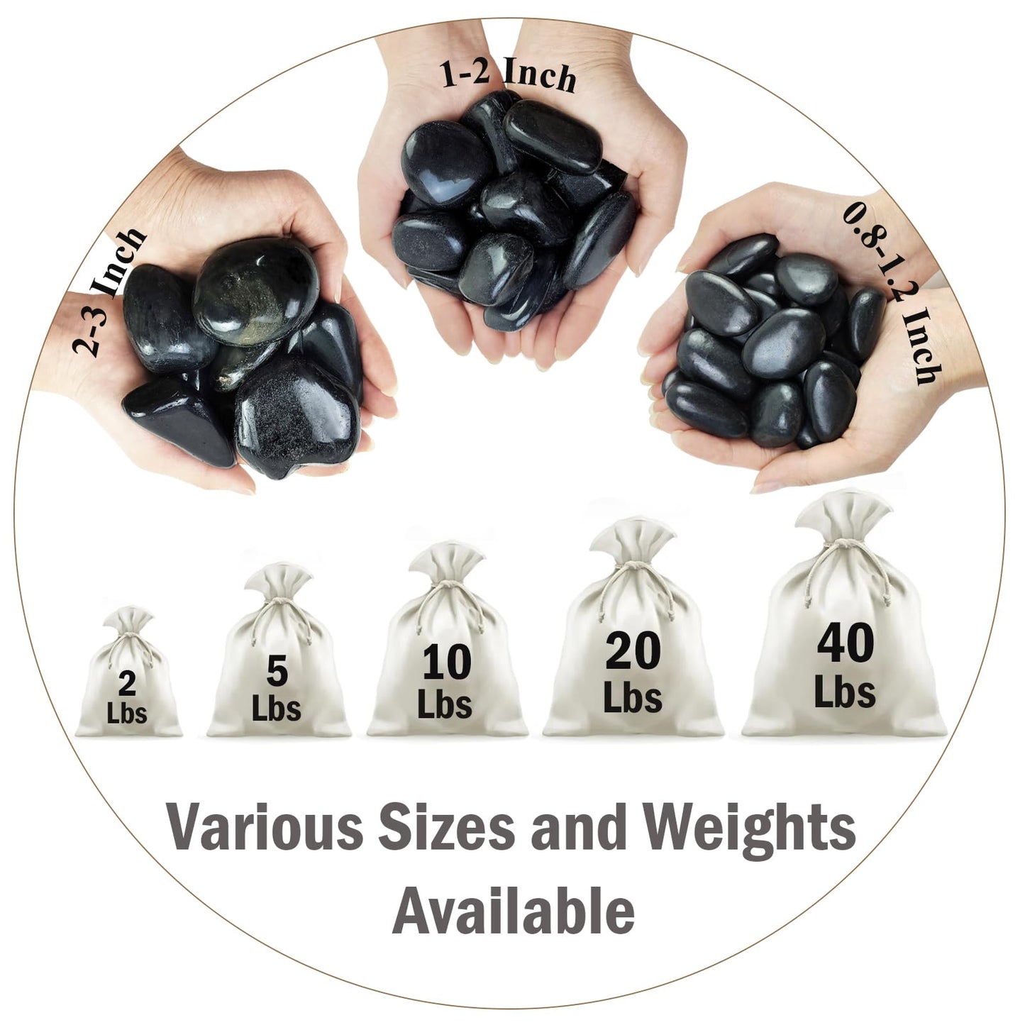 FANTIAN 2 lbs Black Pebbles for Indoor Plants, 1-2 Inch Small Bag Black Stones. Decorative River Rocks for Plants, Landscaping, Vase Fillers and Outdoor Garden