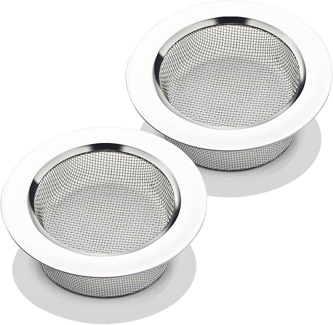 2PCS Kitchen Sink Strainer-Stainless Steel Mesh Drain Strainer, Large Wide Rim