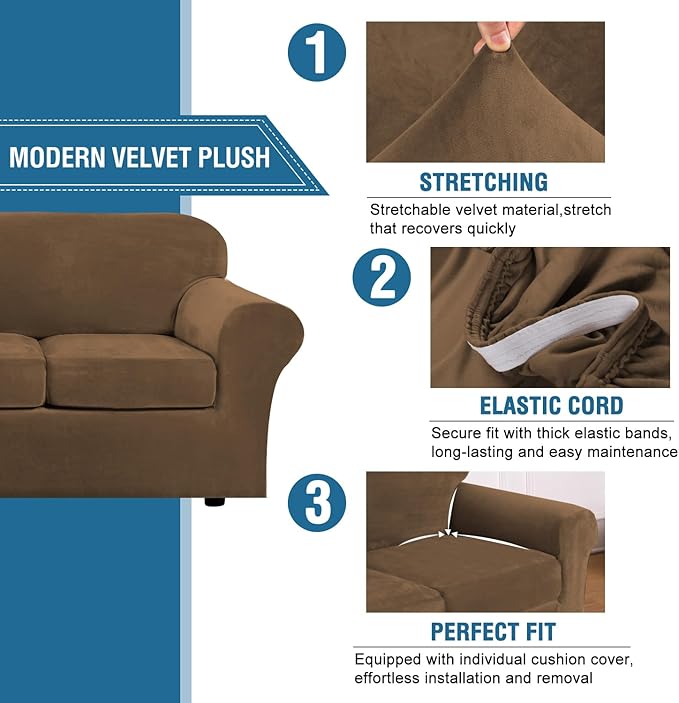 H.VERSAILTEX Modern Velvet Plush 4 Piece High Stretch Sofa Slipcover Sofa Cover