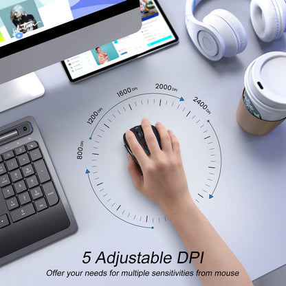 Wireless Mouse, D-09 Computer Mouse USB Cordless Mice for Laptop, Ergo Grips, Lightspeed 5-Level 2400 DPI, 16 Months Battery, Portable for PC Mac Chromebook (Black)