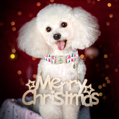Lionheart glory Christmas Dog Collar Pink Checkboard Christmas Tree Cute Dogs Collar - Adjustable Soft Comfortable Light Collars for Small Dogs Girl or Boy Winter Pet Collars
