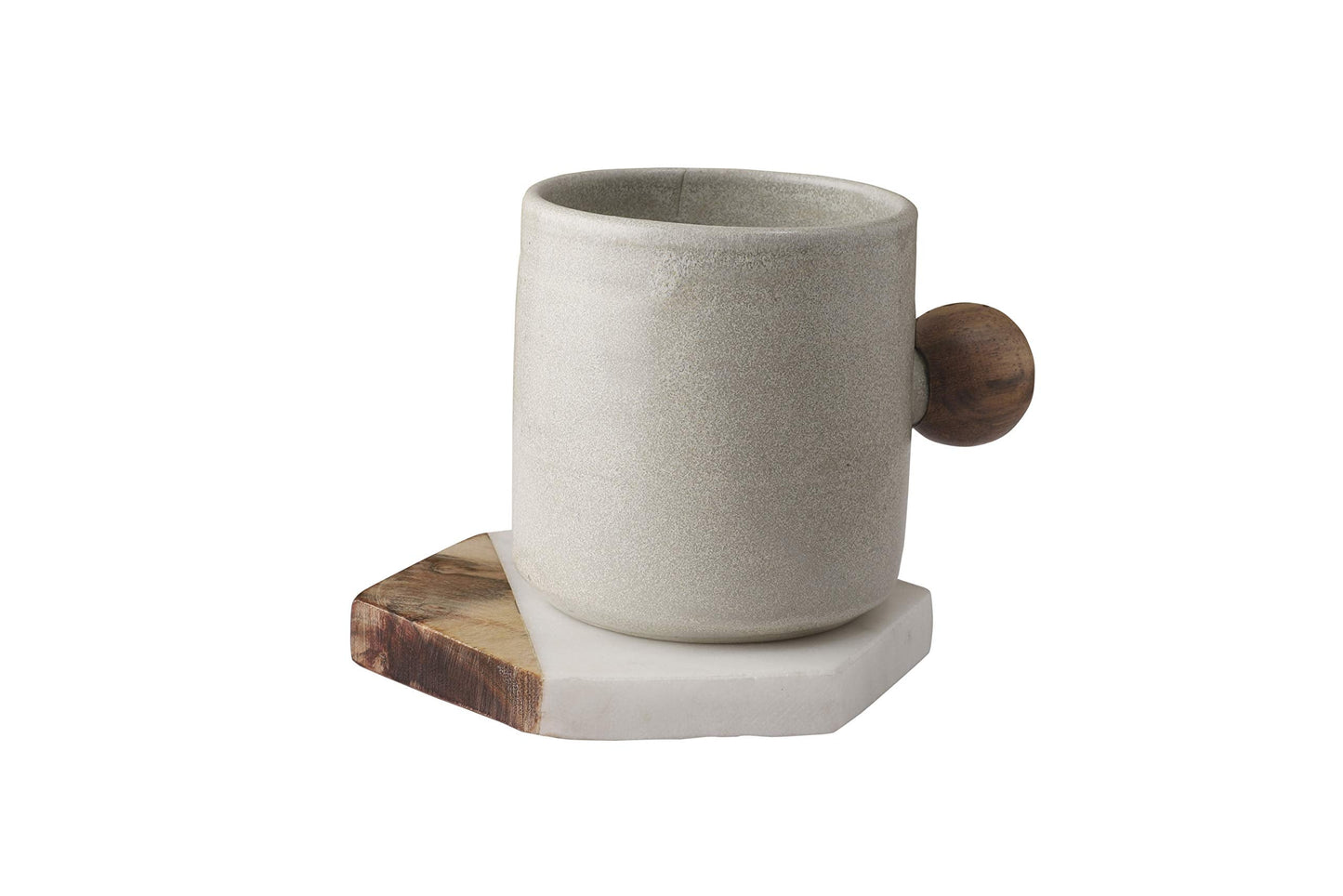 GoCraft Marble & Mango Wood Coasters - Set of 4 Handcrafted Geometric White Marble Coasters for Drinks, Wine Glasses, Beverages, Cocktails & Bar Glassware, Elegant Home Decor & Bar Accessories
