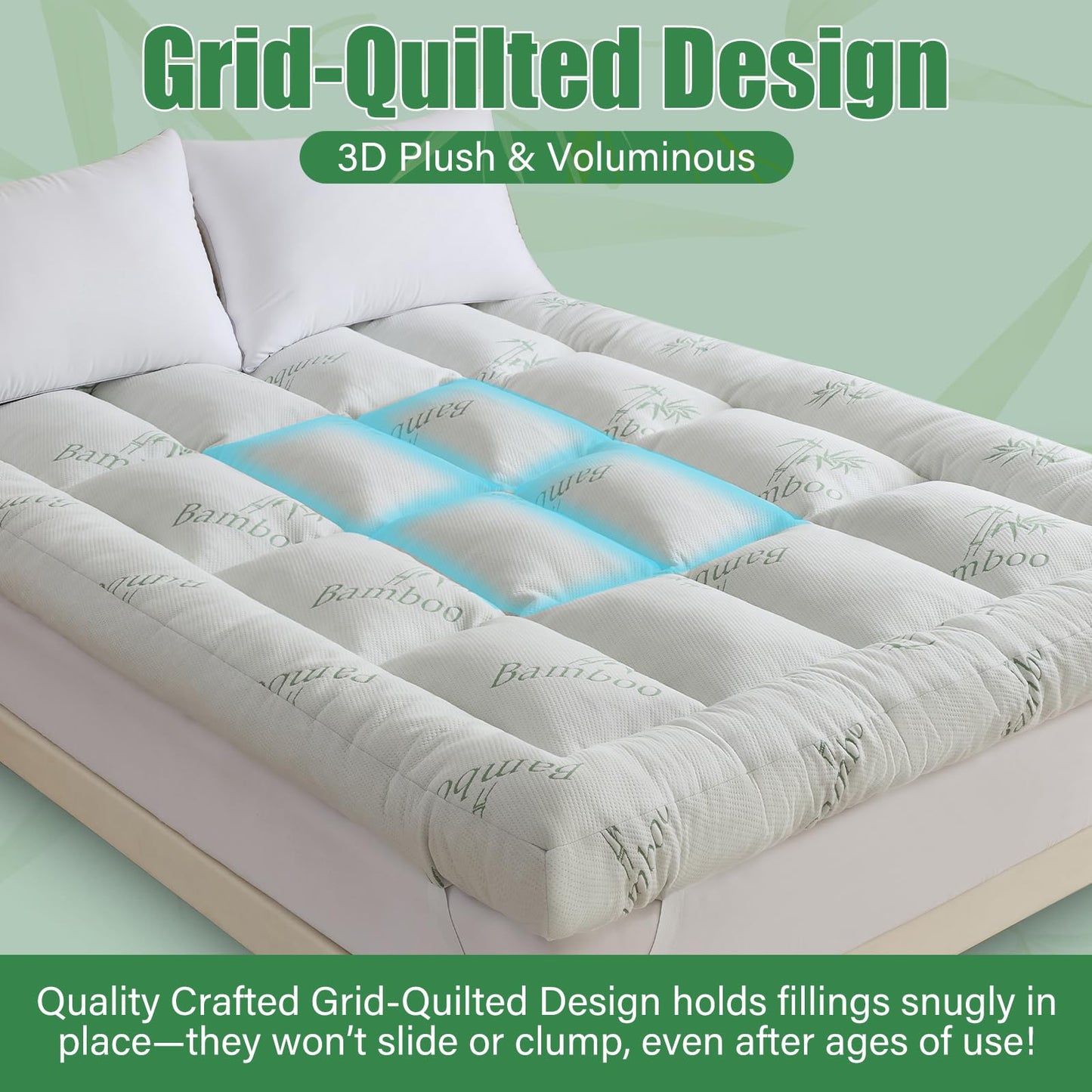 WhatsBedding 5 Inch Memory Foam Mattress Topper Queen Size for Back Pain, Cooling Breathable Bamboo Viscose Air Layer, Soft and Thick Supportive Mattress Topper, 4 Stable Anchor Elastic Straps
