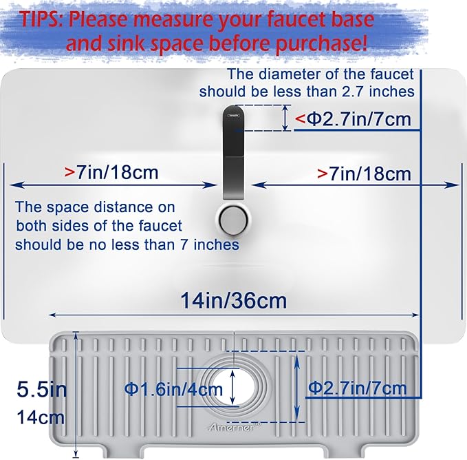 Kitchen Sink Splash Guard, Silicone Faucet Guard & Draining Mat, 10° Large