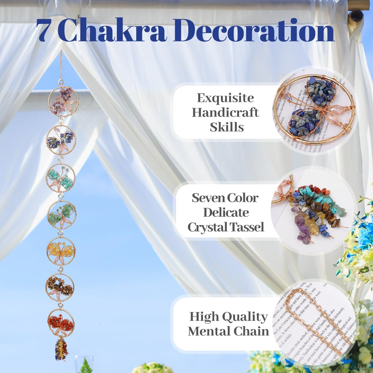 7 Chakra Healing Crystals Hanging Ornament，Handmade Butterfly Natrual Chakra Stones Gemstones Wall Hanging Ornaments for Home Decor Yoga Meditation(7 Chakra Butterfly)