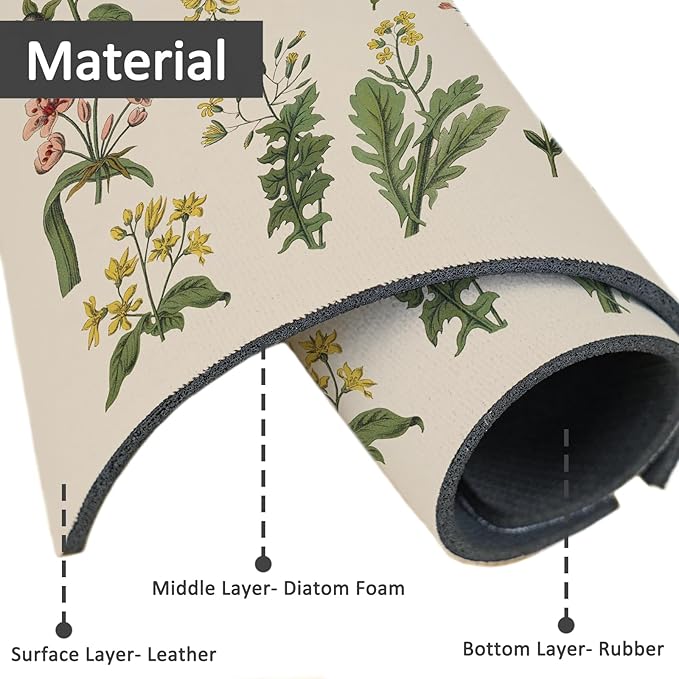 15" X 5.5" Kitchen Sink Splash Guard Faucet Mat Floral Super Absorbent Fast
