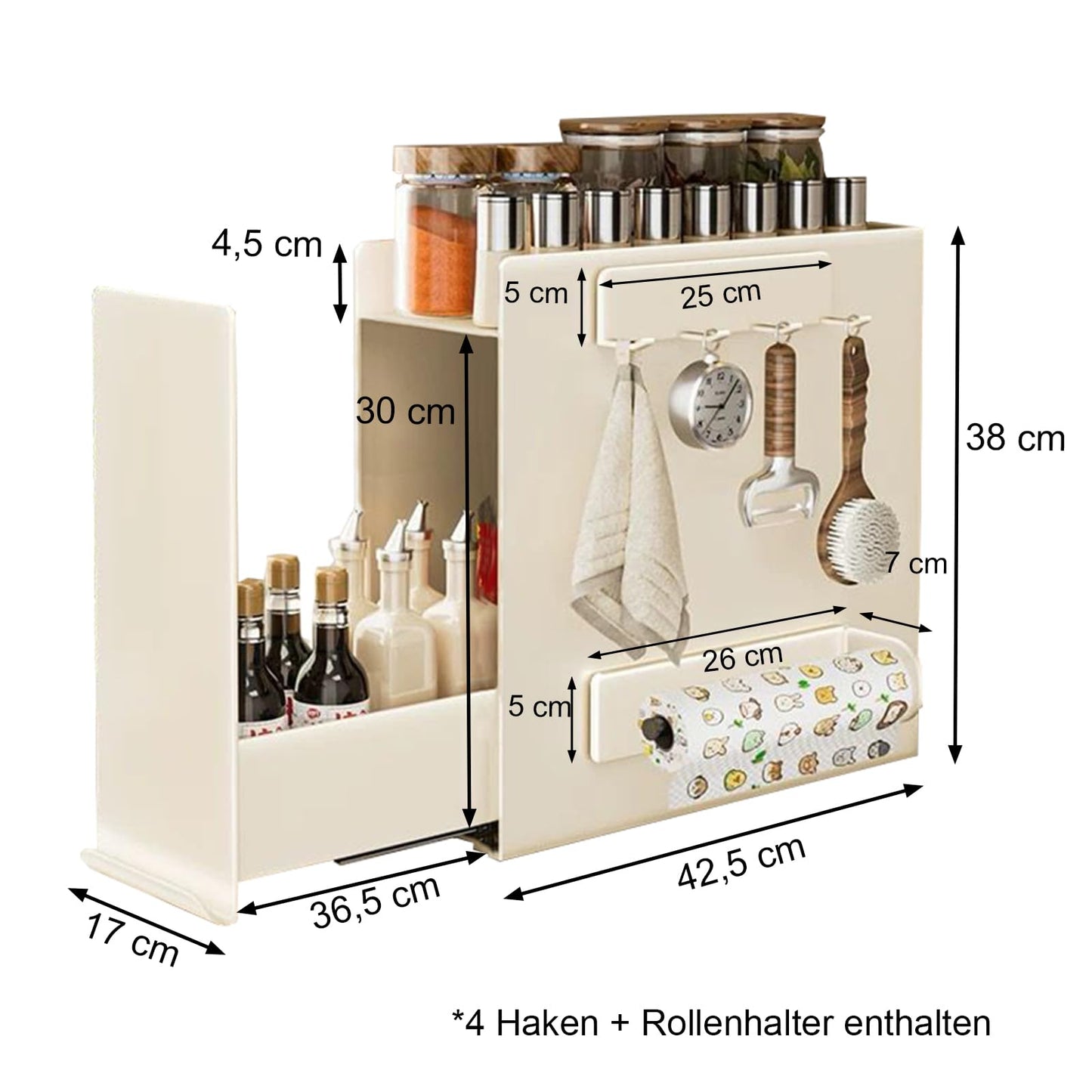Sharkwave Living 2 Tier No Assembly Pull Out Spice Rack Countertop, Sliding Drawer for Tall Bottles, with Magnetic Panels with Paper Towel Holder and 4 Hooks