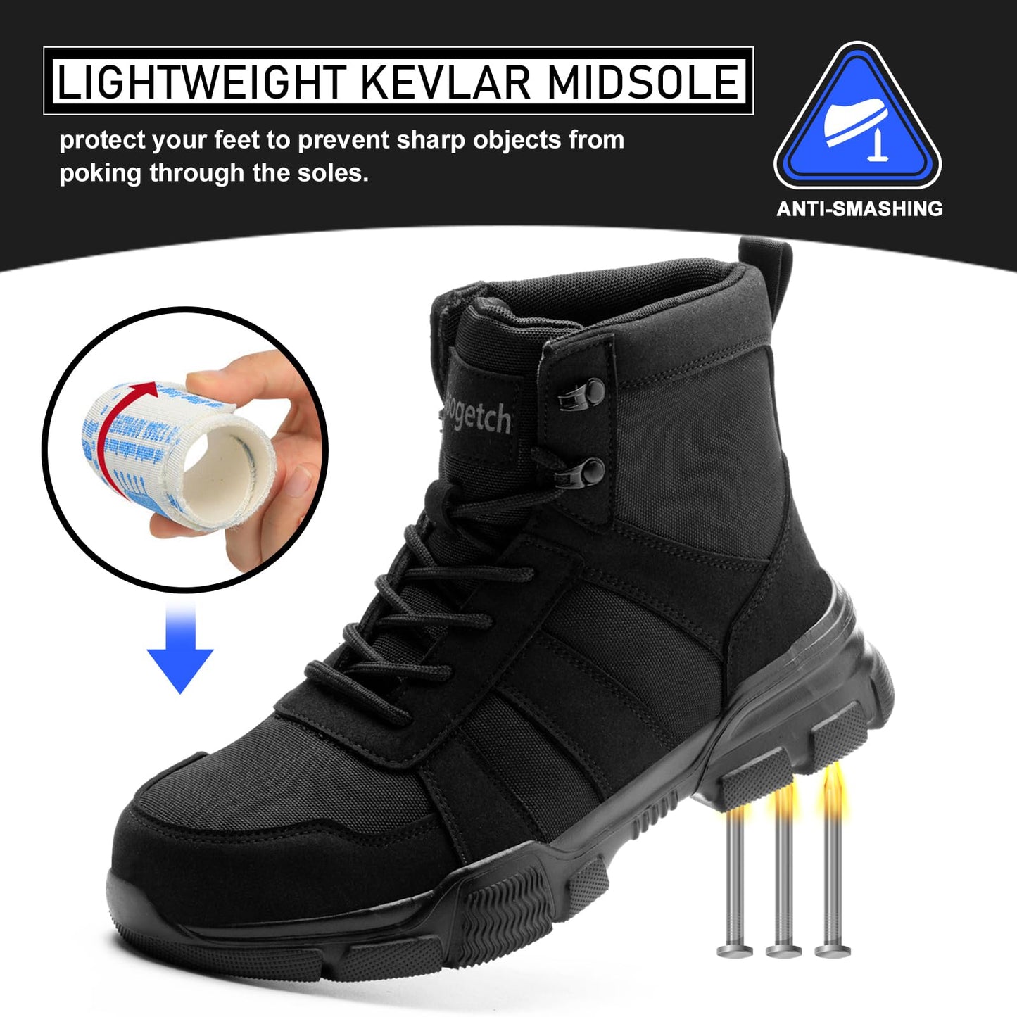 Safety Boots Lightweight Steel Toe Boots Men Women Comfortable Work Boots Shoes Black 10 UK 44 EU 270