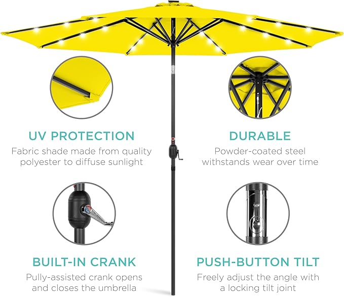 Best Choice Products 10ft Solar Polyester LED Lighted Patio Umbrella w/Tilt Adjustment and UV-Resistant Fabric