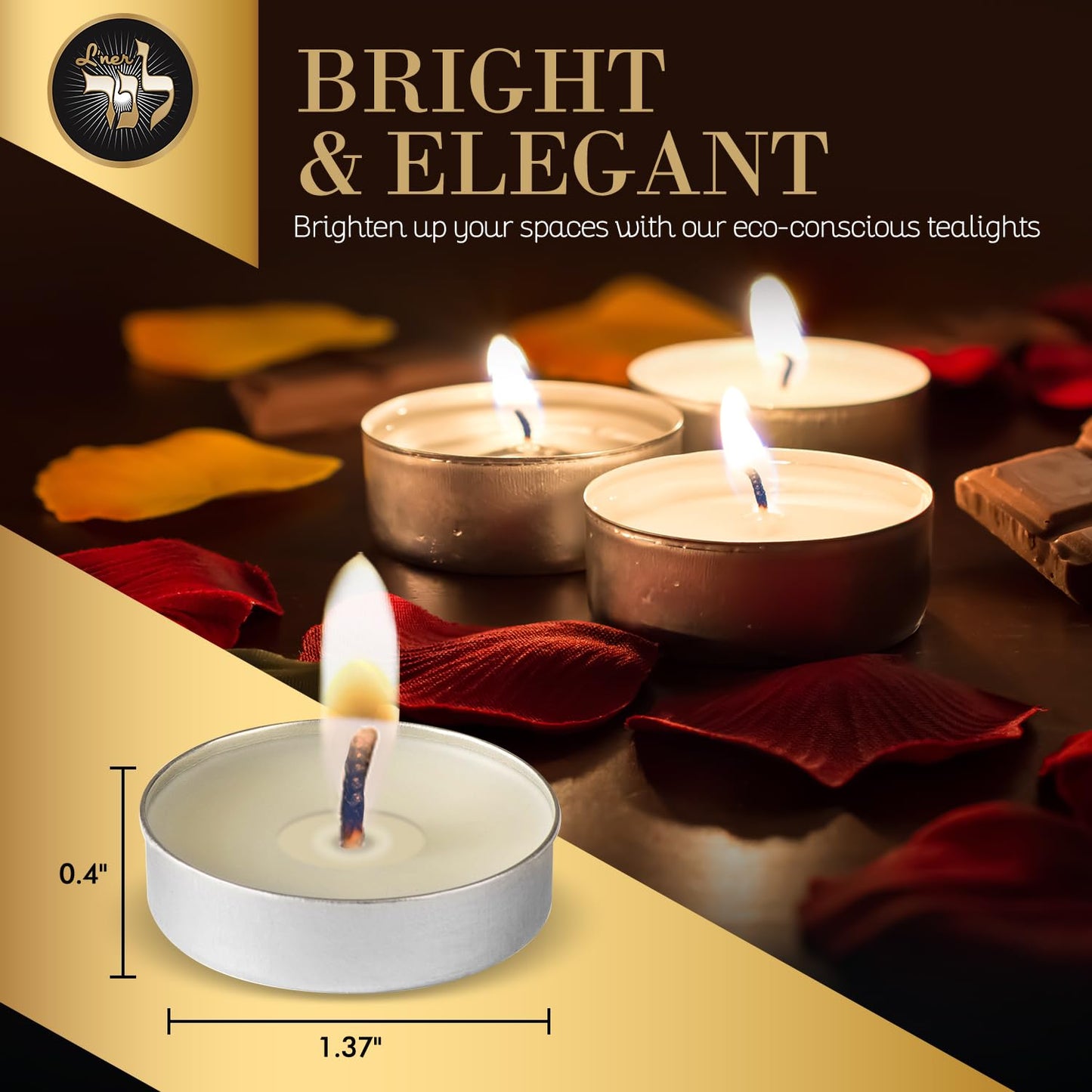 L’ner 1.5 Hour MINI Tealight Unscented Candles, 100 Pack – Smokeless & Dripless Tea Lights, Plant-Based Wax, Lead-Free Cotton Wick – Premium Quality Tea Light for Shabbat, Memorial, Home, Weddings