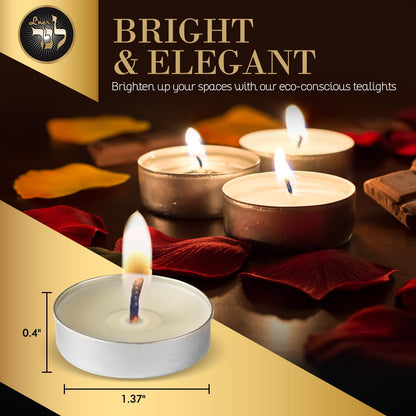 L’ner 1.5 Hour MINI Tealight Unscented Candles, 100 Pack – Smokeless & Dripless Tea Lights, Plant-Based Wax, Lead-Free Cotton Wick – Premium Quality Tea Light for Shabbat, Memorial, Home, Weddings