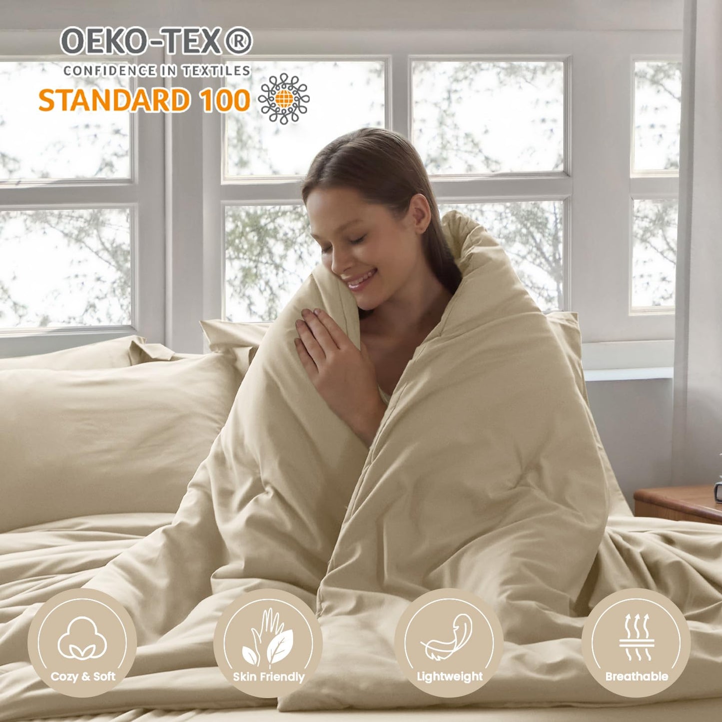 Homelike Moment Queen Comforter Set with Sheets, 7 Piece Beige Comforter Set Queen Size, Full Size Bed in a Bag Lightweight and Machine Washable
