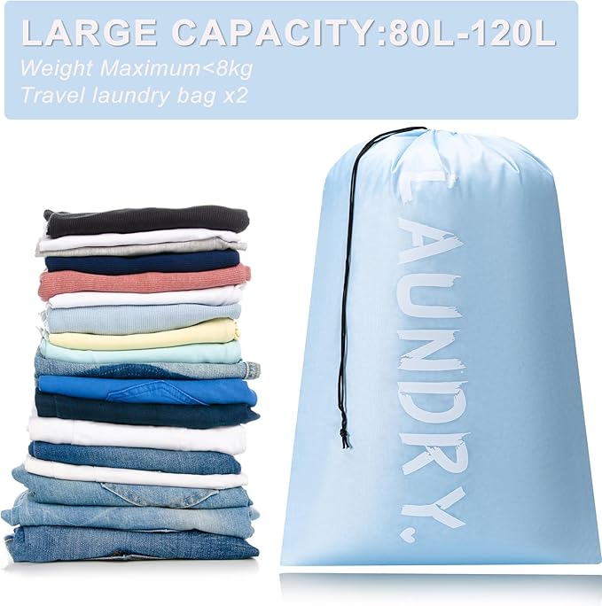 2 Pack XL Travel Laundry Bag, Machine Washable Dirty Clothes Organizer