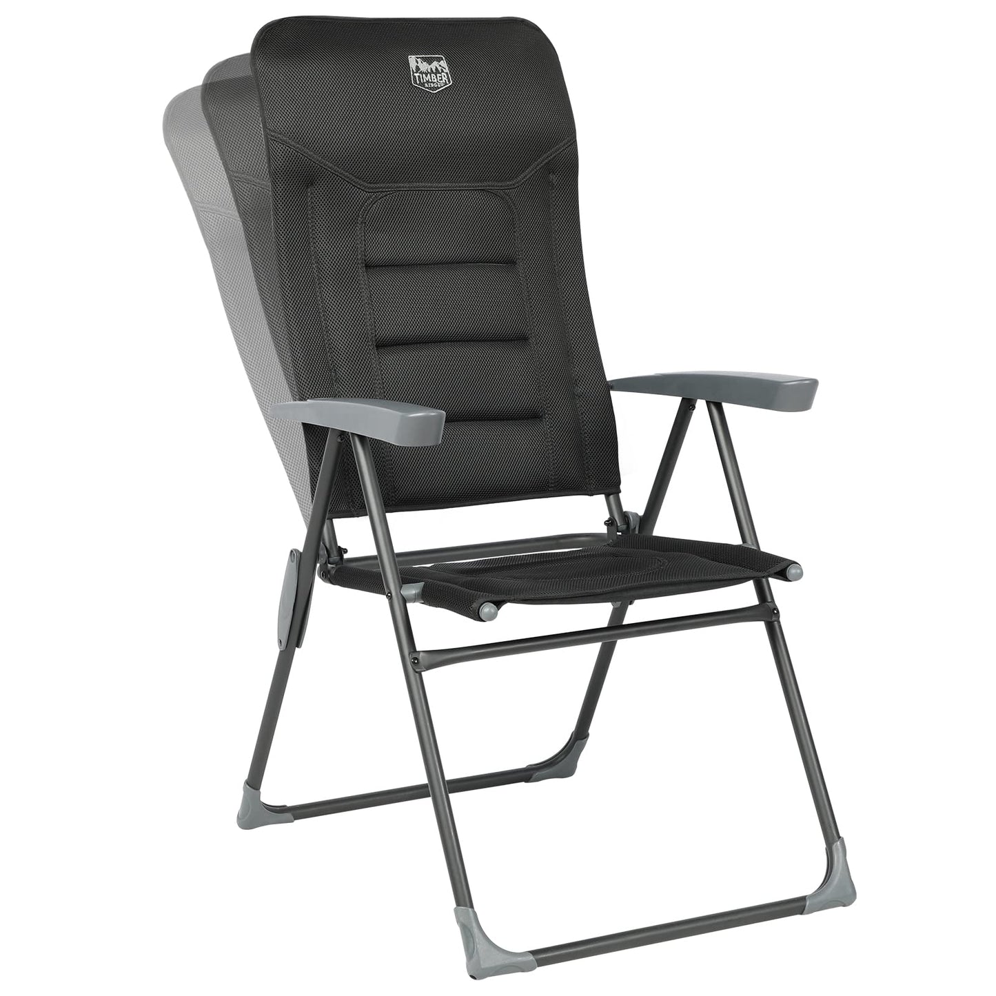 TIMBER RIDGE 7-Level Reclining Camping Chair, Adjustable Folding Patio Chair with High Back for Adults, Lightweight Aluminum Padded Lawn Chair for Outside, Heavy Duty Supports 300 LBS, Black-1 Pack