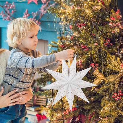 OSALADI 3Pcs Paper Star Lantern Lampshade 9 Pointed Star Hanging Decorations for Christmas New Year Wedding Party Holiday Birthday, 13.78 x 13.78 x 5.12 Inch