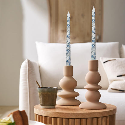 Chinoiserie Floral Candle Sticks 10 Inch Taper Candle Long Candlesticks Peony Printed Tapered Candles,Set of 2 for Home Wedding Holiday Party Decor
