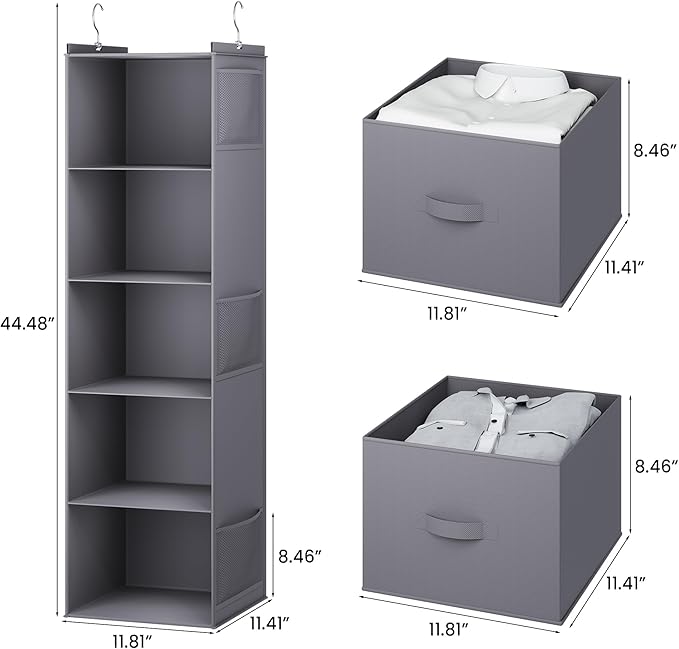 YOUDENOVA Hanging Closet Organizer, 5 Tier Hanging Closet Shelves