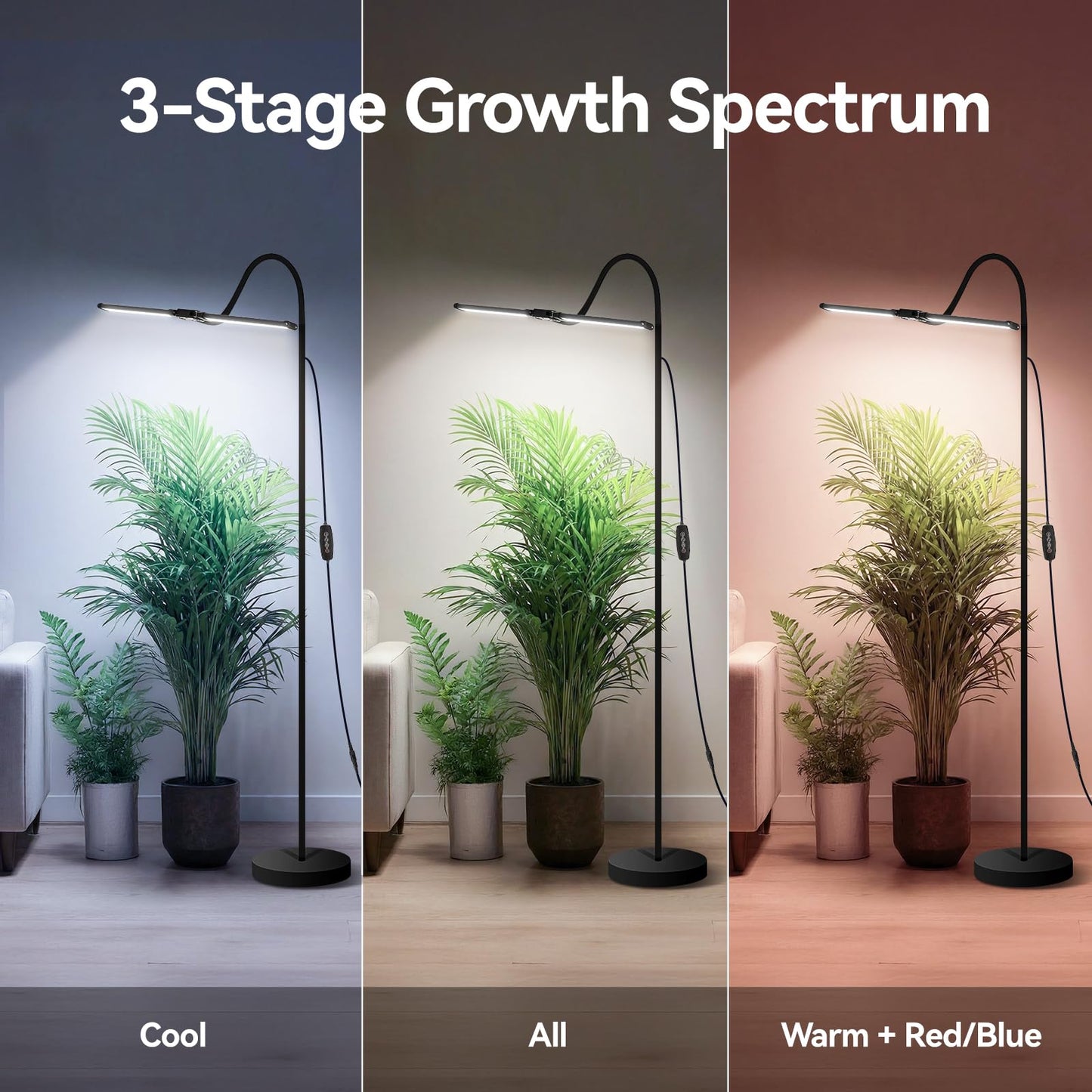 3CCT Grow Lights for Indoor Plants, 168 Full Spectrum LED Plant Light for Indoor Growing with 180° Expandable Lamp Head, 4/8/12H, Dimmable, 67in Tall Adjustable Standing Grow Light with 360° Gooseneck