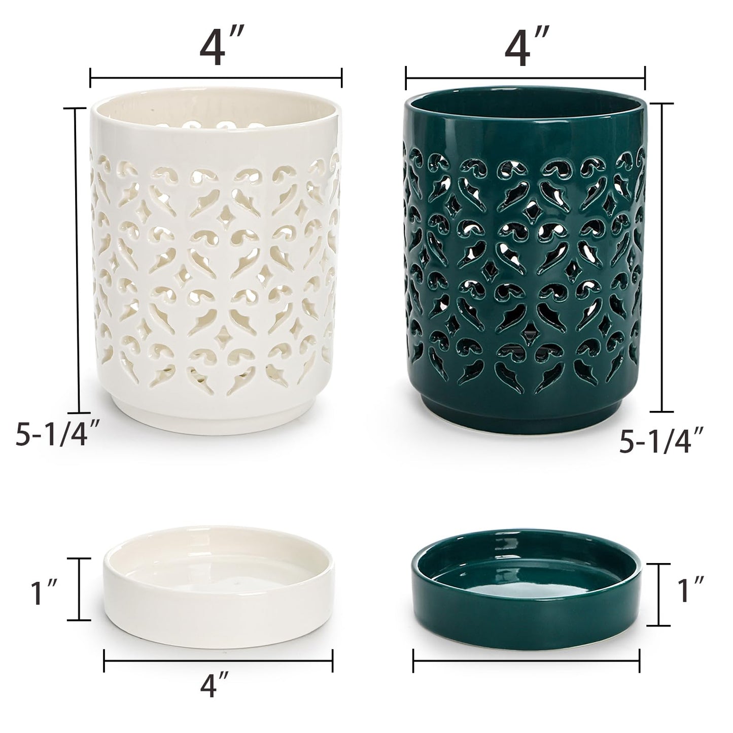 Jucoan 2 Pack Orchid Pots with Holes and Saucer, 4 Inch Ceramic Slotted Orchid Planter Pots for Repotting Indoor Outdoor Plant, Elegant Beige White and Green