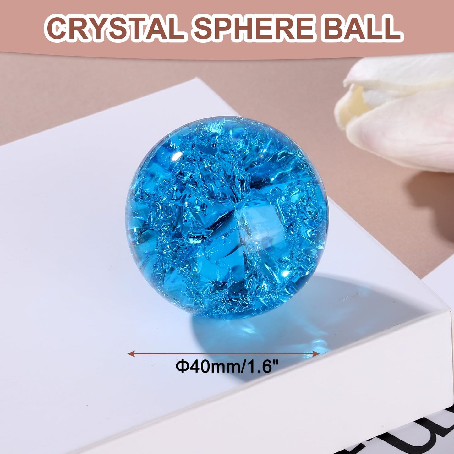 uxcell 40mm/1.6" Crystal Sphere Ball Ice Cracked Glass Solid Decorative Sphere Crystal Ball Prop Ornament for Feng Shui Divination Fortune Telling Tabletop Fountain Decoration, Lake Blue