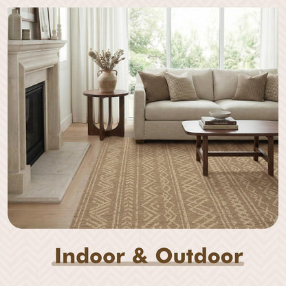 MontVoo-Outdoor Rug-Patio Rug 8x10 Polypropylene Indoor Outdoor Rug Outdoor Carpet for Patio Deck Balcony Porch, Textured Weave, Durable for High Traffic, Fade-Resistant, Boho Farmhouse Neutral Brown