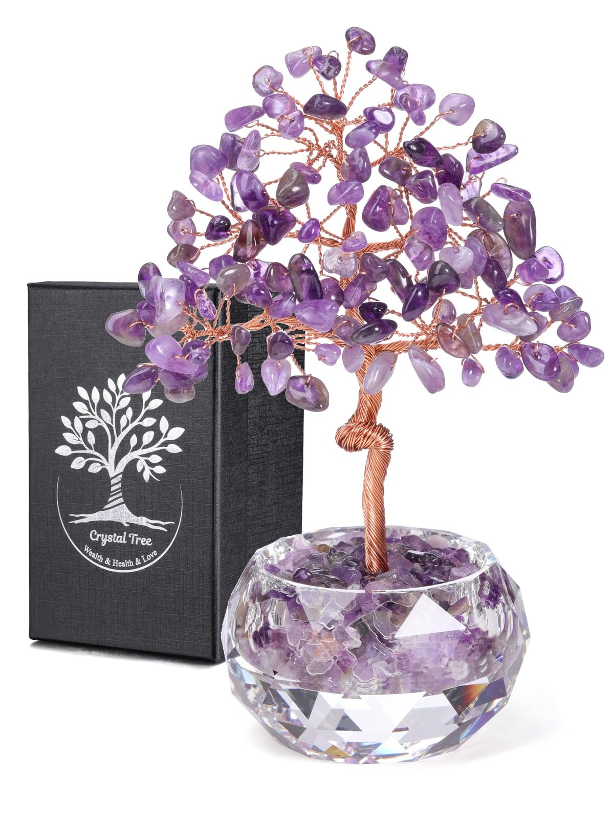 Jovivi Large Amethyst Crystals Tree, 5.51"-5.91" Natural Crystal Healing Stones Tree Glass Bowl Base Gemstone Money Trees Feng Shui Good Luck Home Desk Decor