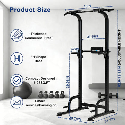 BARWING Power Tower Pull Up Bar Station for Home Gym Dip Station Adjustable Height Strength Training Workout Equipment 400LBS
