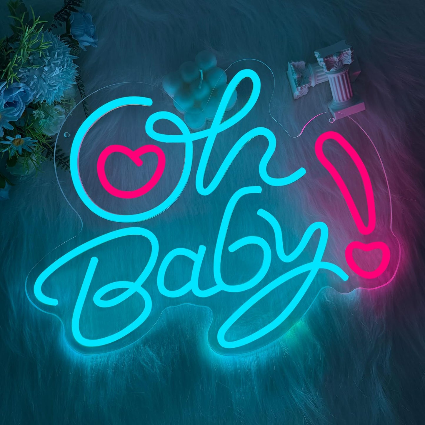 Oh Baby Neon Sign for Wall Decor, Baby Shower LED Neon Light for Boy Girl, Gender Reveal, Birthday Party Wall Decor,16.14x12.6 inches