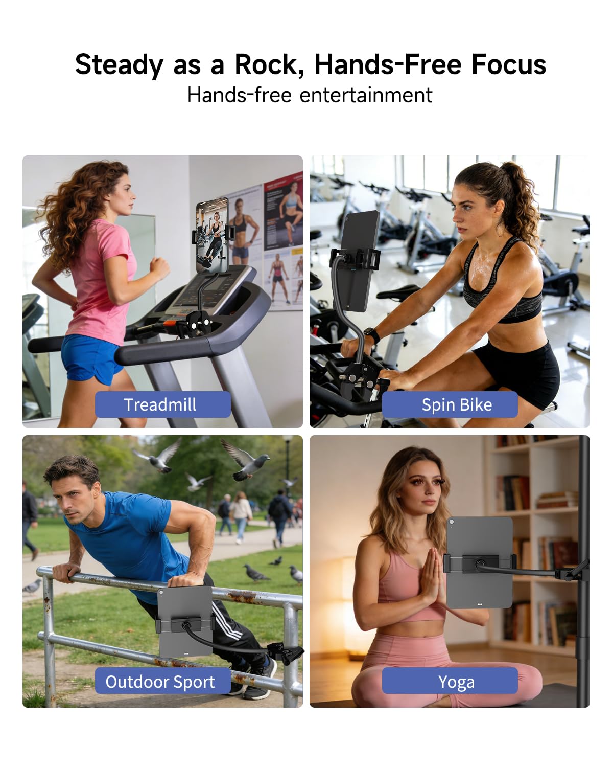 Gooseneck iPad Holder, 360° Adjustable iPad Holder for Treadmill with Super Strong Clamp, Tablet Mount for Stroller, Gym Bicycle, Spin Bike, Wheelchair, Mic Stand, Compatible with 4.7-13" Devices