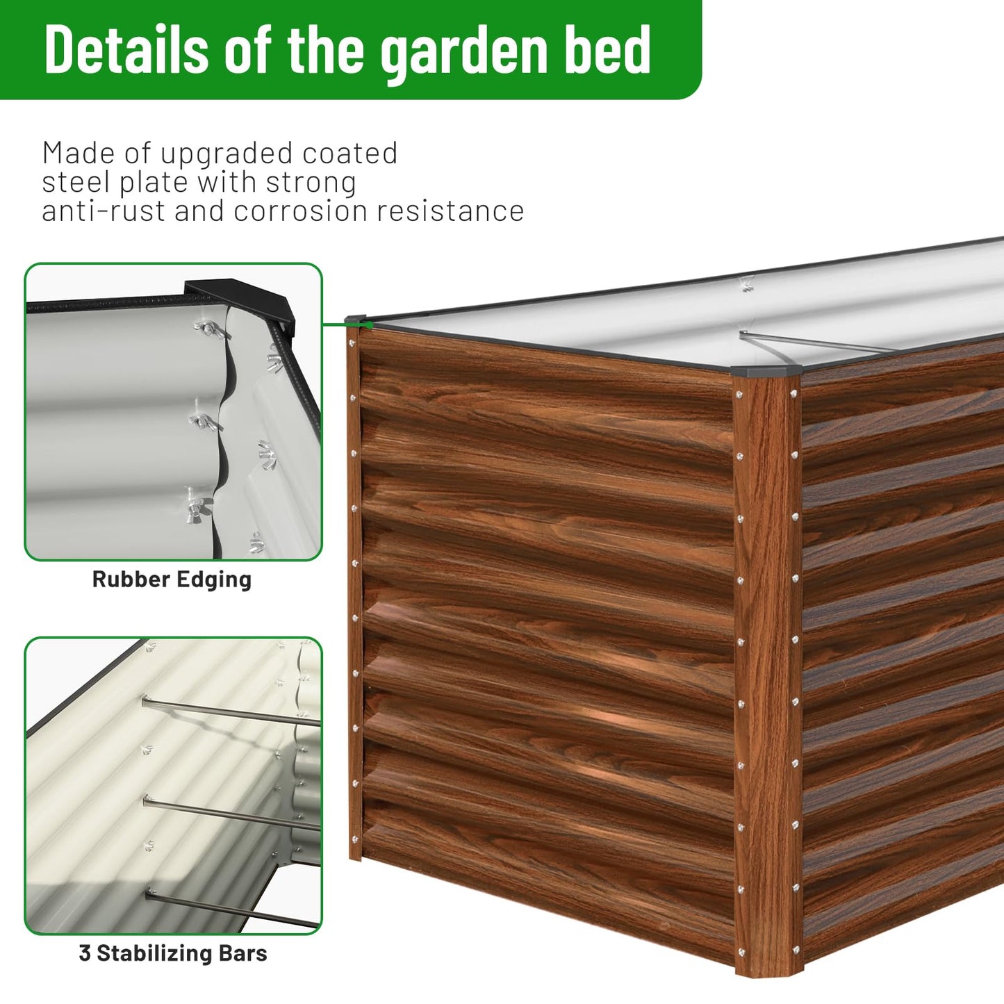 SnugNiture 36" Tall Raised Garden Bed, Easy Gardening at Waist Height, 8x4x3ft Large Galvanized Metal Outdoor Planter Box for Vegetables Flowers, Brown